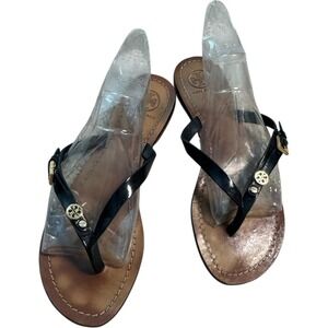Tory‎ Burch Logo Black Flat Thong Flip Flop Sandals Sz. 8 Patent Saffiano